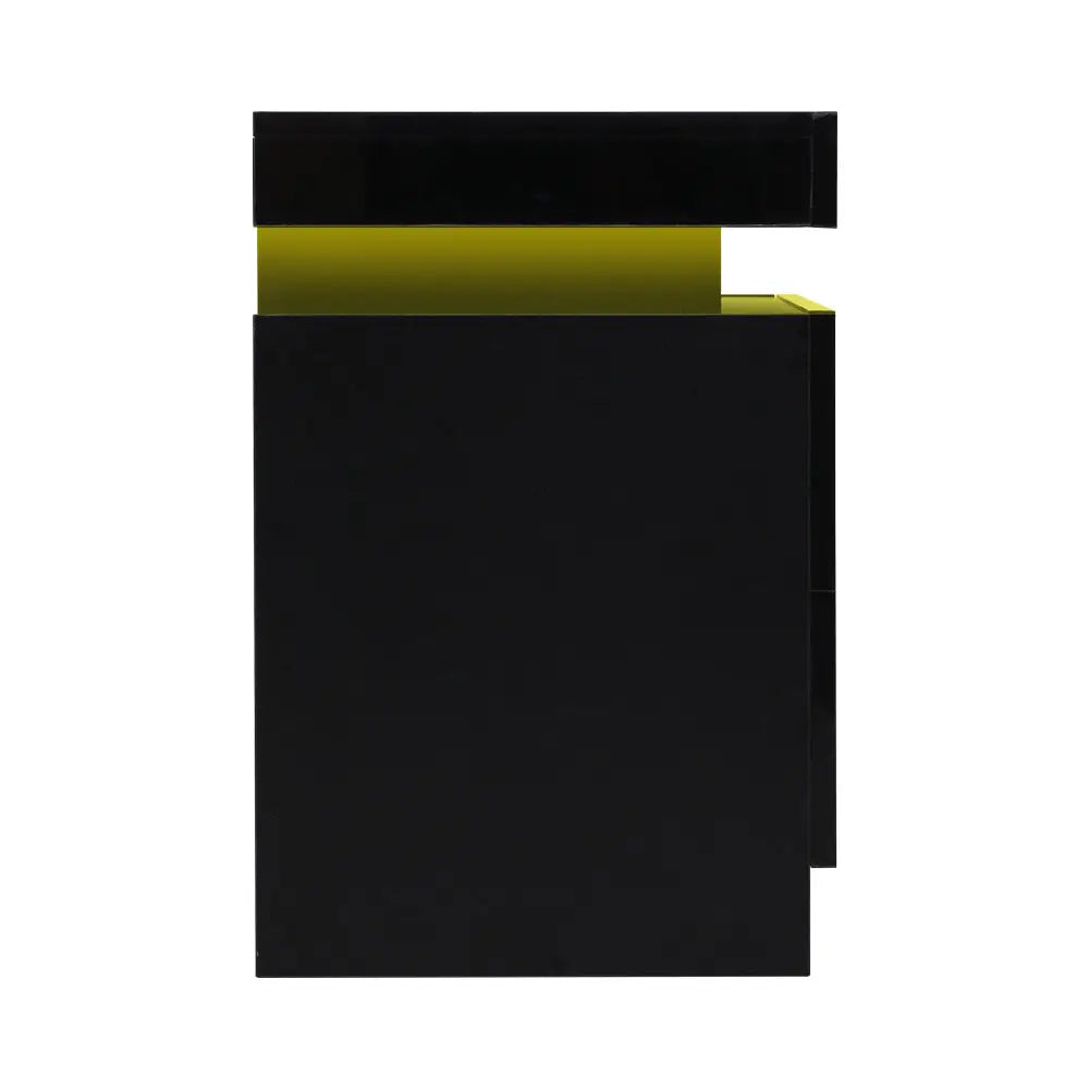 Bedside Table Led 2 Drawers Lift-up Storage - Coley Black