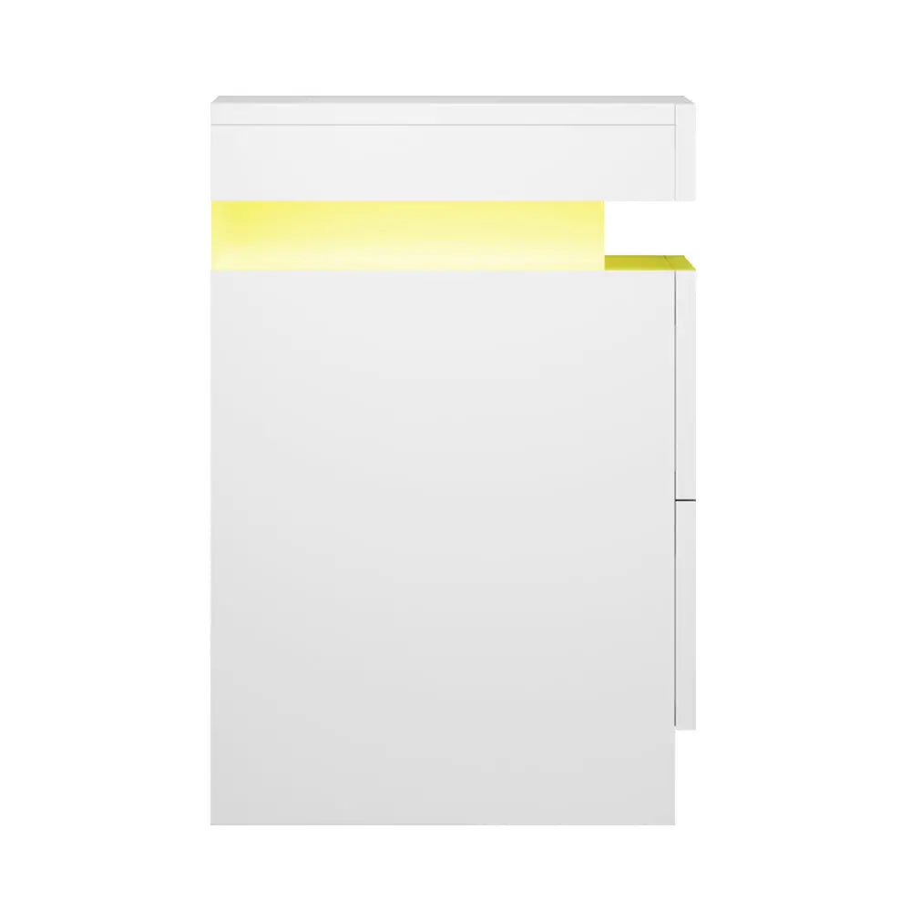 Bedside Table Led 2 Drawers Lift-up Storage - Coley White