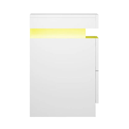 Bedside Table Led 2 Drawers Lift-up Storage - Coley White