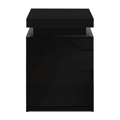 Bedside Table Led 3 Drawers - Coley Black