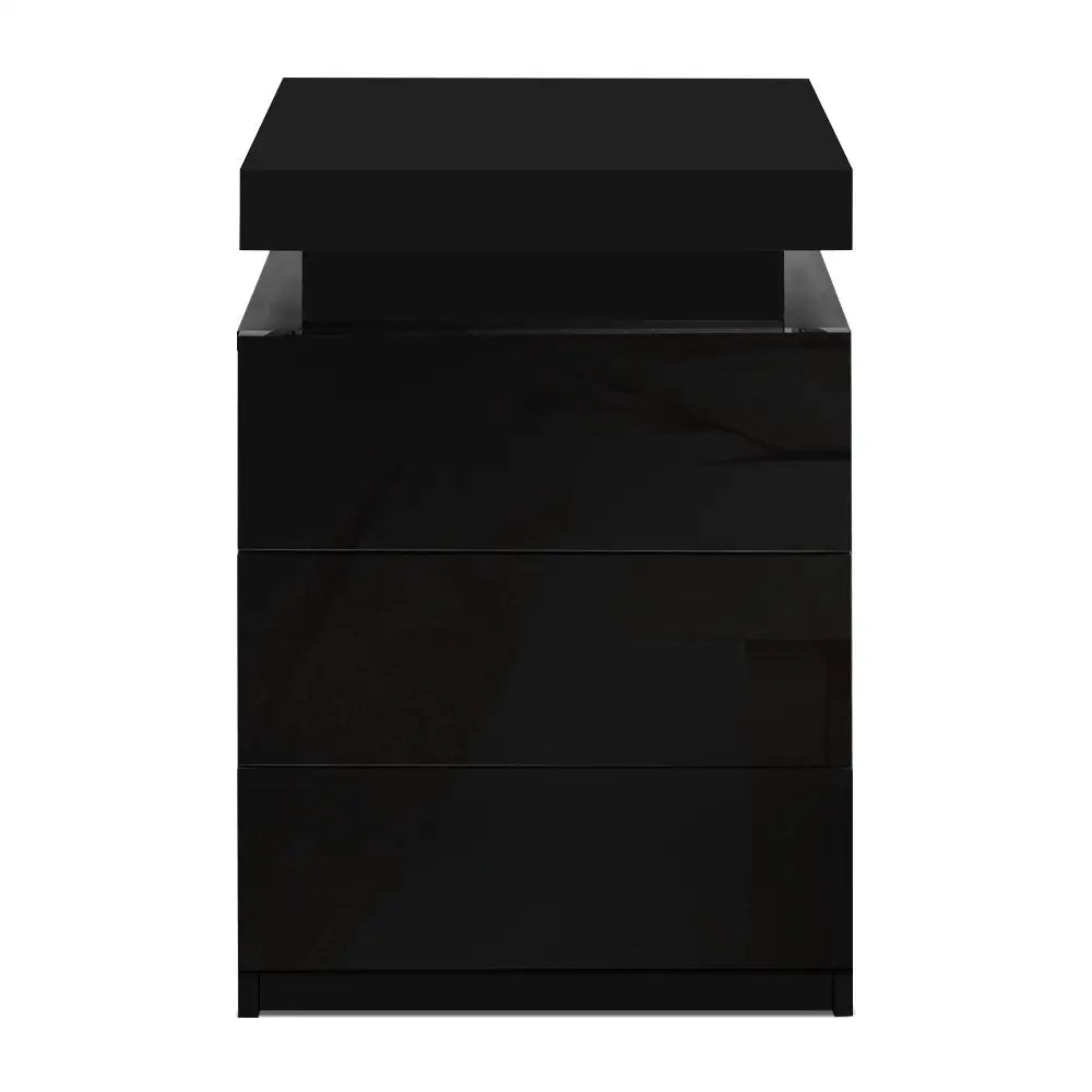 Bedside Table Led 3 Drawers - Coley Black