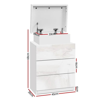 Bedside Table Led 3 Drawers - Coley White