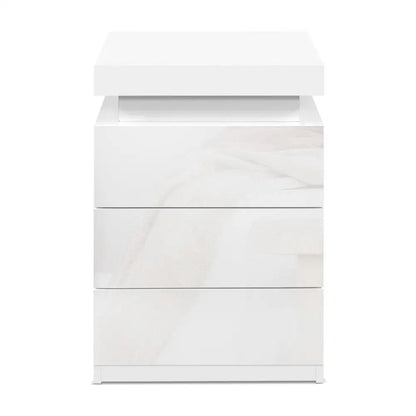 Bedside Table Led 3 Drawers - Coley White