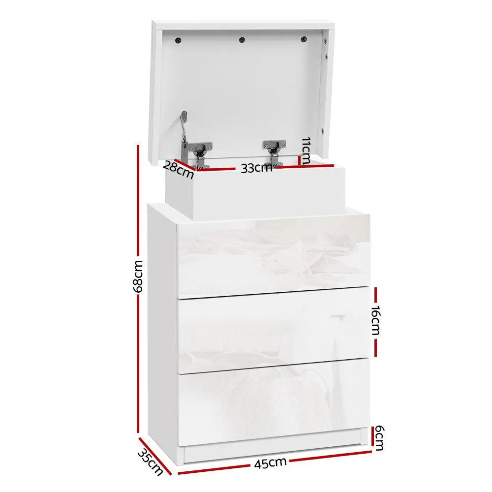 Bedside Table Led 3 Drawers - Coley White