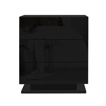 Bedside Table Led 3 Drawers - Mori Black