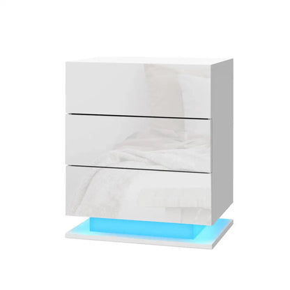Bedside Table Led 3 Drawers - Mori White