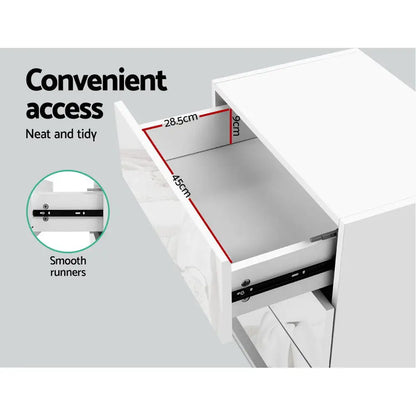 Bedside Table Led 3 Drawers - Mori White
