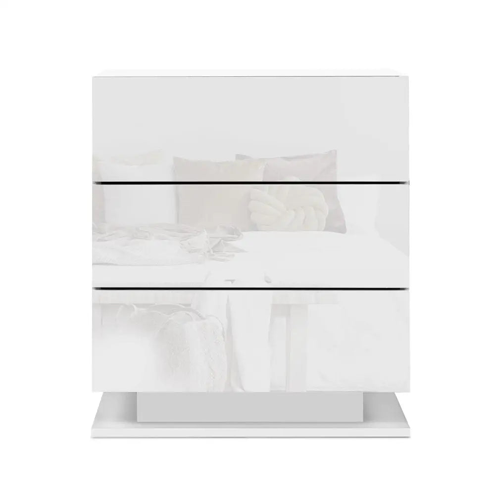 Bedside Table Led 3 Drawers - Mori White