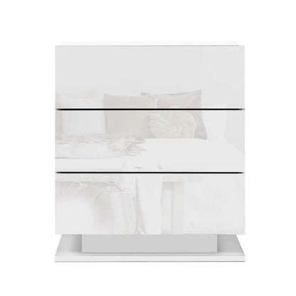 Bedside Table Led 3 Drawers - Mori White
