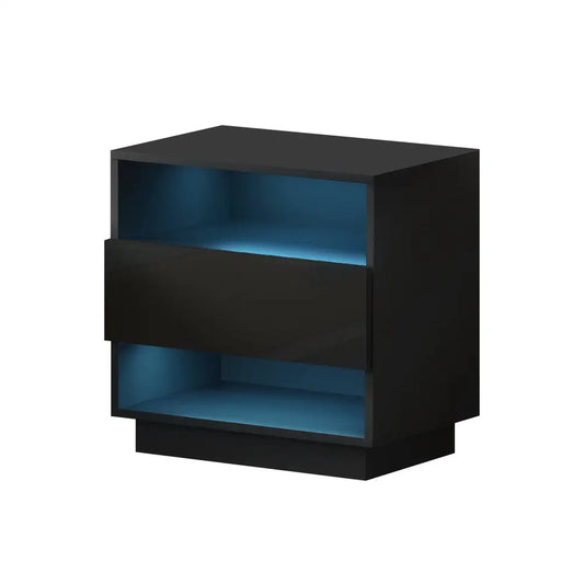 Bedside Table Led with 2 Shelves - Hana Black