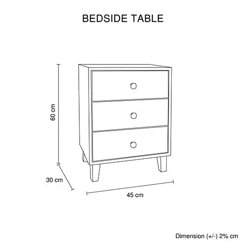 Bedside Table Mdf 3 Drawers Side Night Stand Storage in Brown Colour