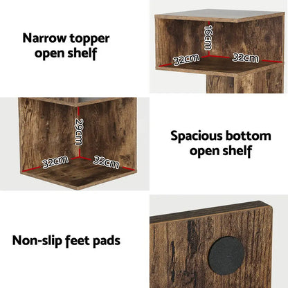 Bedside Table Shelves Side End Storage Nightstand Rust Oak Umeni