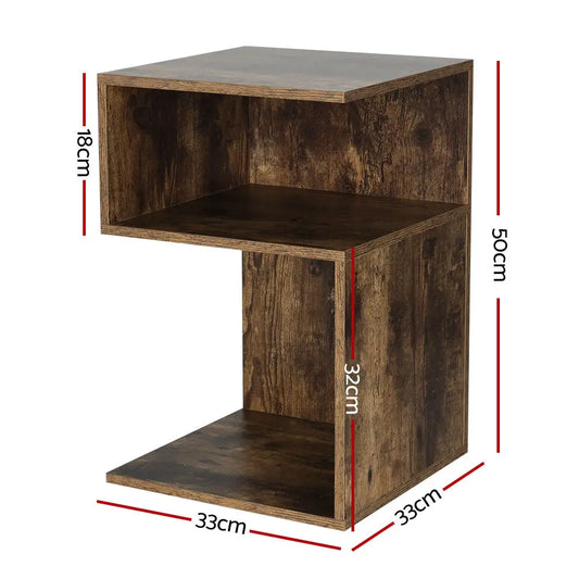 Bedside Table Shelves Side End Storage Nightstand Rust Oak Umeni