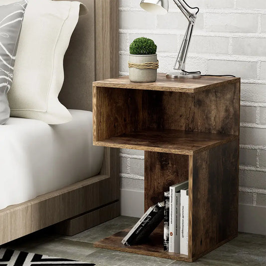Bedside Table Shelves Side End Storage Nightstand Rust Oak Umeni