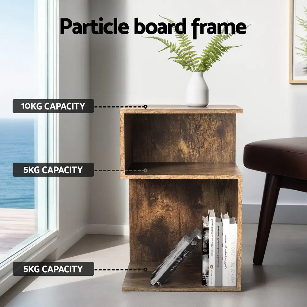 Bedside Table Shelves Side End Storage Nightstand Rust Oak Umeni