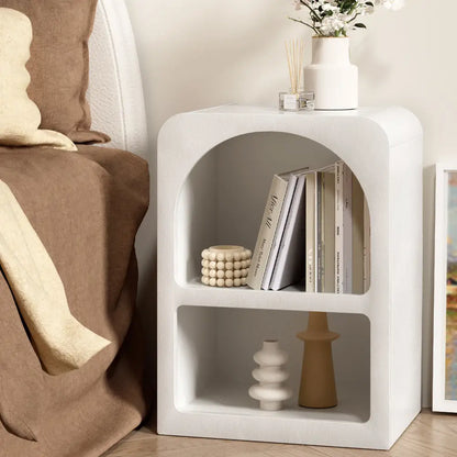 Bedside Table Shelves Side End Storage Nightstand White Arched