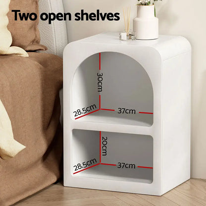 Bedside Table Shelves Side End Storage Nightstand White Arched