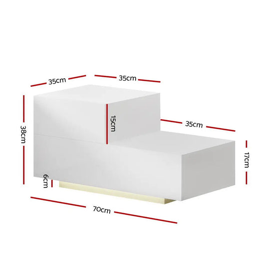 Bedside Tables Led 2 Drawers - Remi White