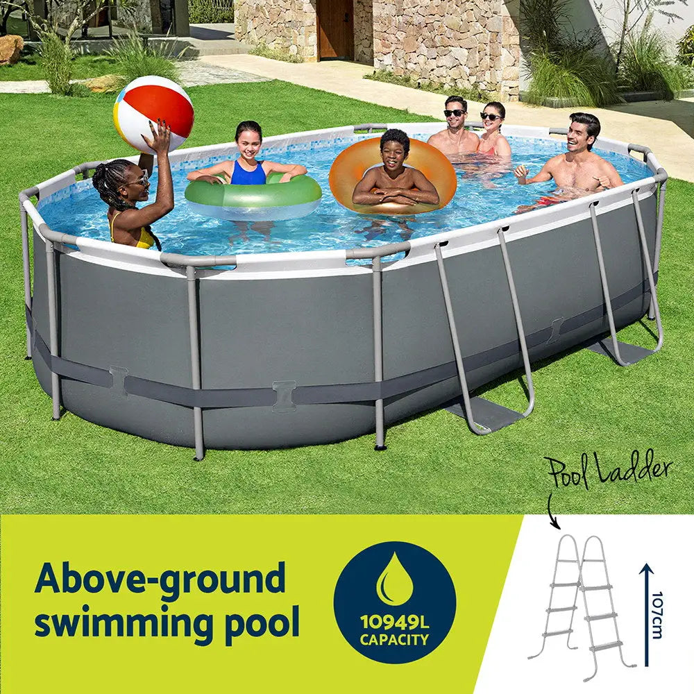 Bestway 488x305x107cm Swimming Pool Steel Frame Set W/ Pump Filter Ladder Cover