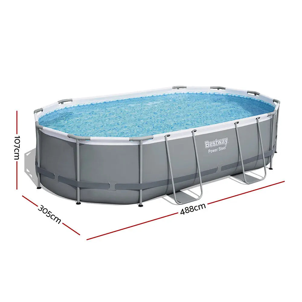 Bestway 488x305x107cm Swimming Pool Steel Frame Set W/ Pump Filter Ladder Cover