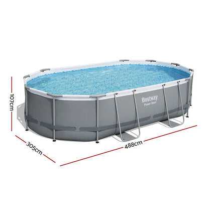 Bestway 488x305x107cm Swimming Pool Steel Frame Set W/ Pump Filter Ladder Cover