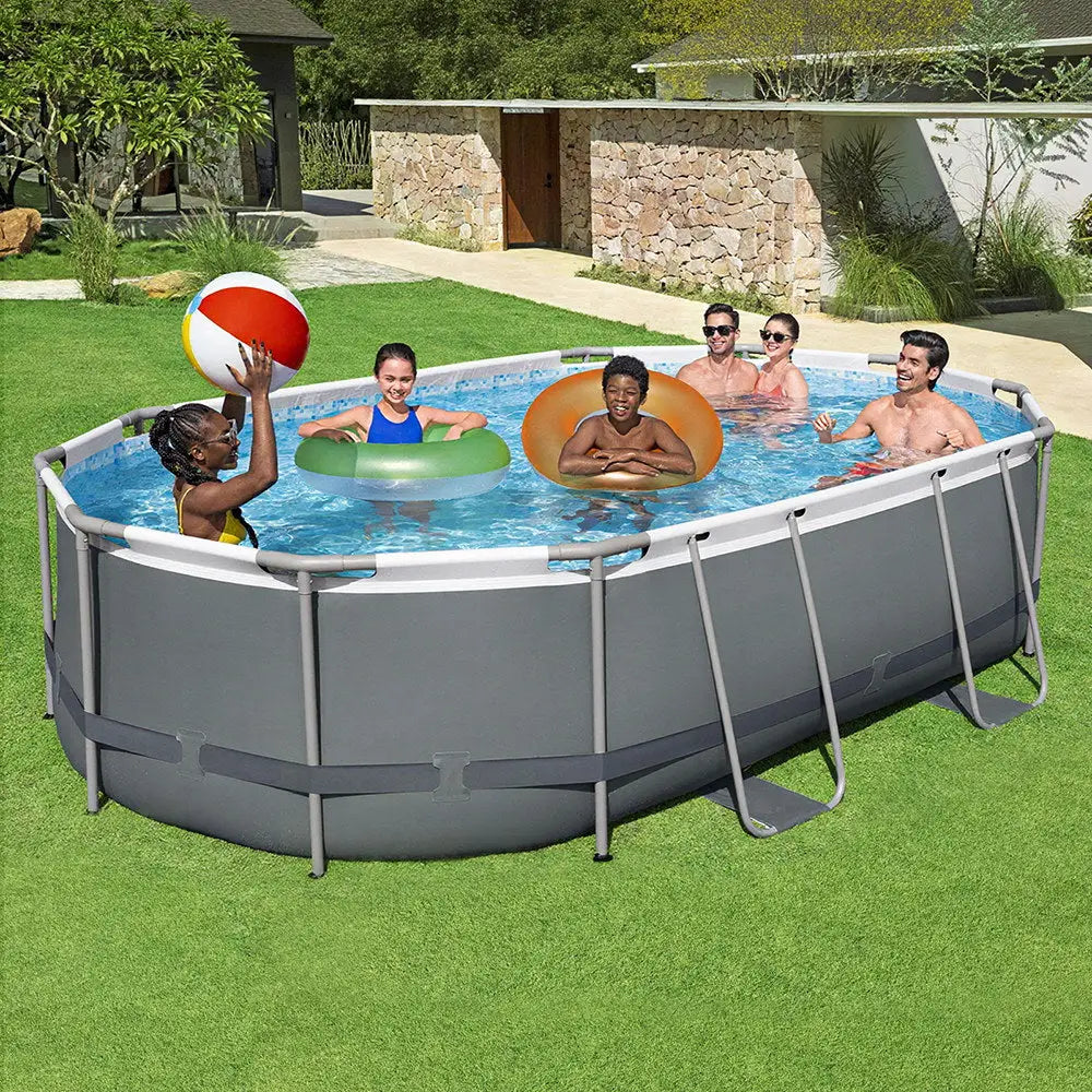 Bestway 488x305x107cm Swimming Pool Steel Frame Set W/ Pump Filter Ladder Cover
