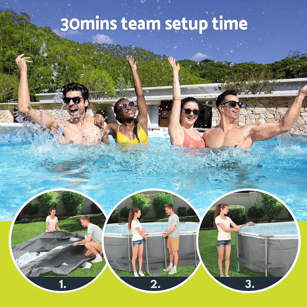 Bestway 488x305x107cm Swimming Pool Steel Frame Set W/ Pump Filter Ladder Cover