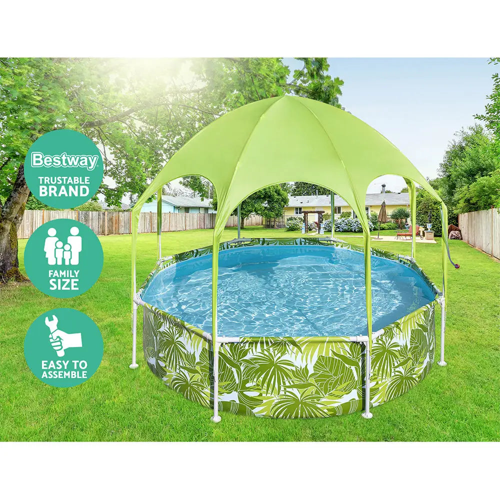 Bestway Kids Pool 244x51cm Steel Frame Swimming Play Pools Canopy 1688l