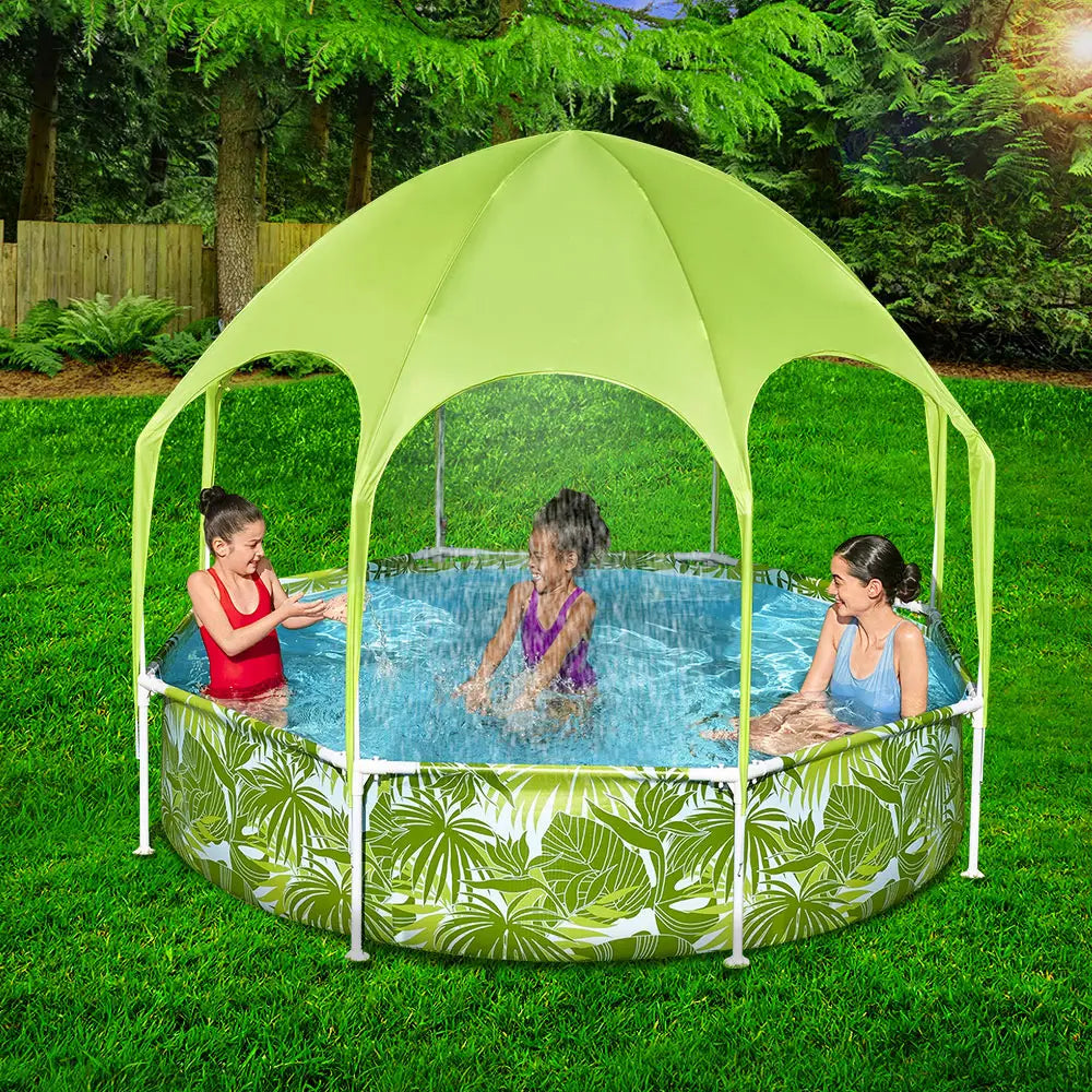Bestway Kids Pool 244x51cm Steel Frame Swimming Play Pools Canopy 1688l
