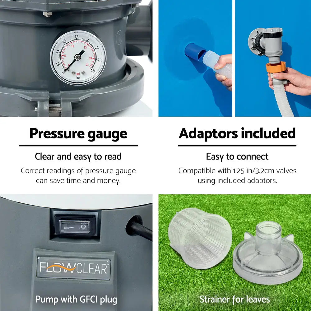 Bestway Pool Pump Sand Filter 800gph 3028l/h Pools Flowclear Filters