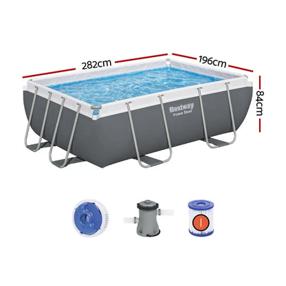 Bestway Swimming Pool 282x196x84cm Steel Frame Above Ground Pools Filter Pump 3662l