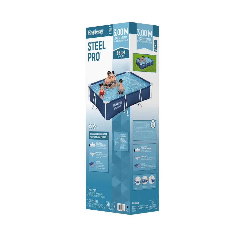 Bestway Swimming Pool 300x201x66cm Steel Frame Above Ground Pools 3300l