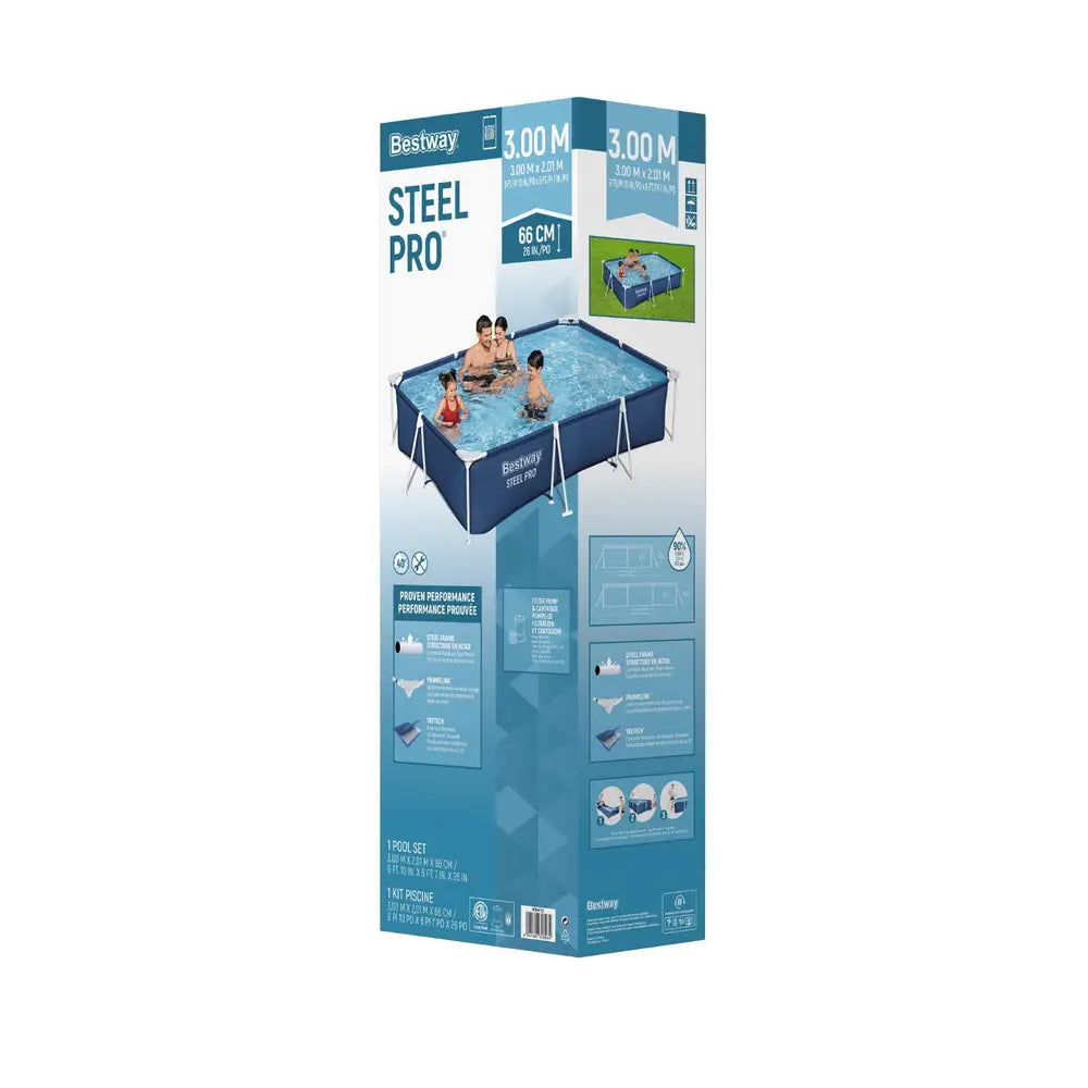 Bestway Swimming Pool 300x201x66cm Steel Frame Above Ground Pools W/ Filter Pump 3300l
