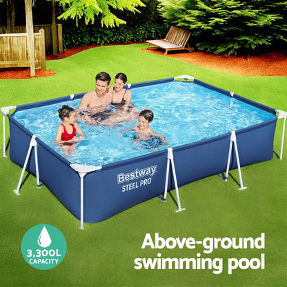 Bestway Swimming Pool 300x201x66cm Steel Frame Above Ground Pools W/ Filter Pump 3300l