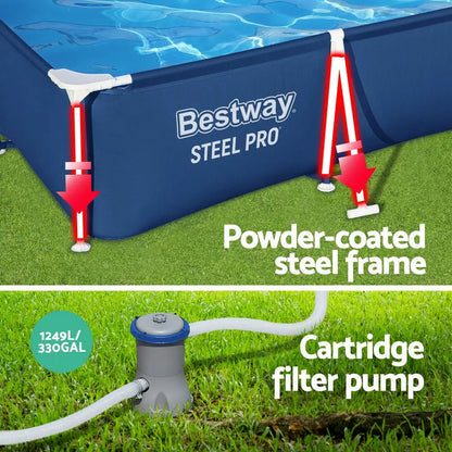 Bestway Swimming Pool 300x201x66cm Steel Frame Above Ground Pools W/ Filter Pump 3300l