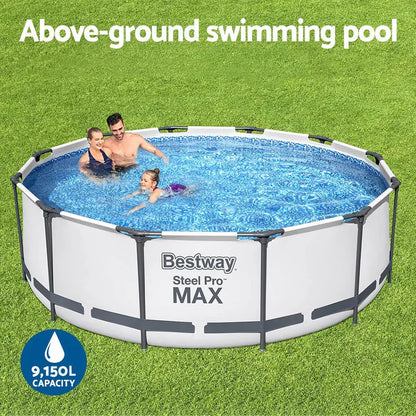 Bestway Swimming Pool 366x100cm Steel Frame Round Above Ground Pools W/ Filter Pump 9150l
