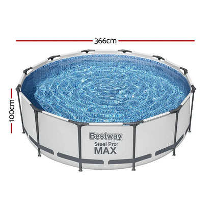Bestway Swimming Pool 366x100cm Steel Frame Round Above Ground Pools W/ Filter Pump 9150l