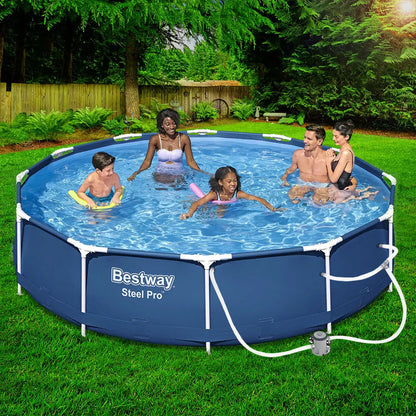 Bestway Swimming Pool 366x76cm Steel Frame Round Above Ground Pools W/ Filter Pump 6473l