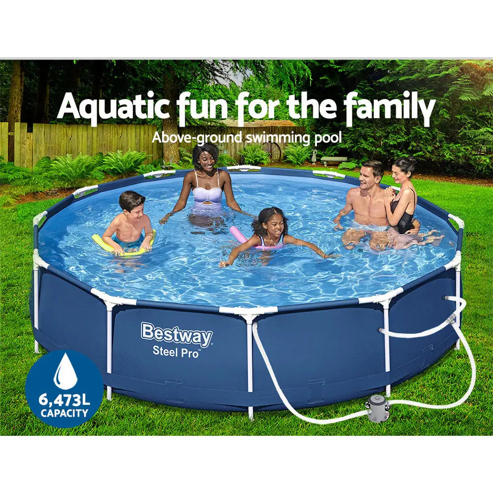 Bestway Swimming Pool 366x76cm Steel Frame Round Above Ground Pools W/ Filter Pump 6473l