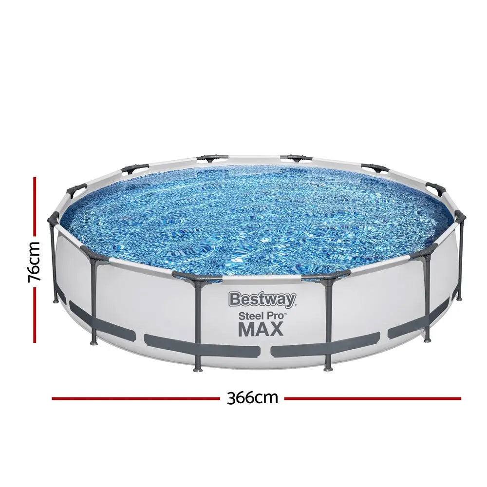 Bestway Swimming Pool 366x76cm Steel Frame Round Above Ground Pools W/ Filter Pump 6473l