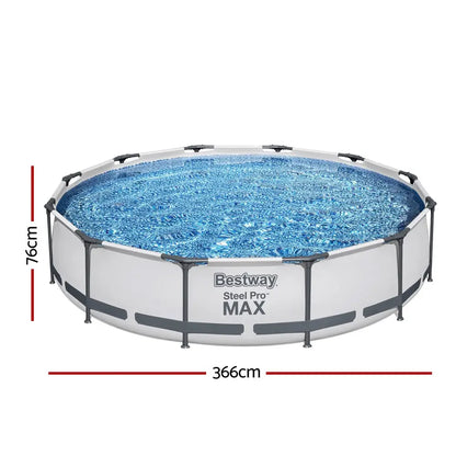 Bestway Swimming Pool 366x76cm Steel Frame Round Above Ground Pools W/ Filter Pump 6473l