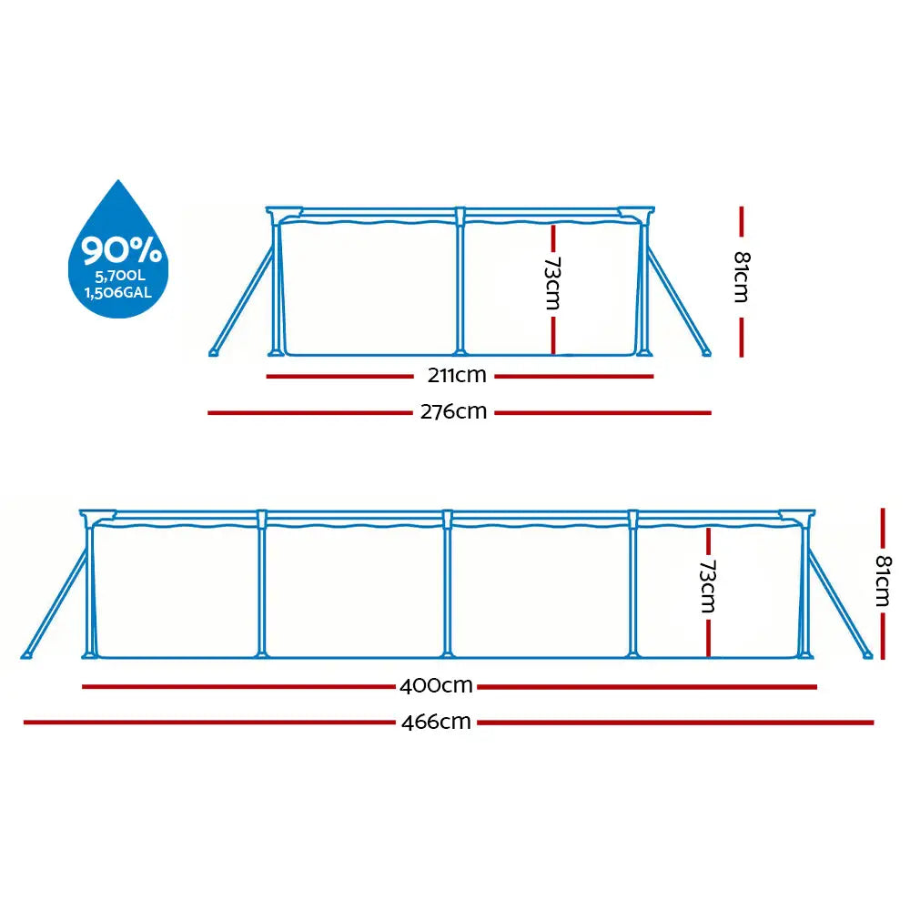 Bestway Swimming Pool 400x211x81cm Steel Frame Above Ground Pools W/ Filter Pump 5700l