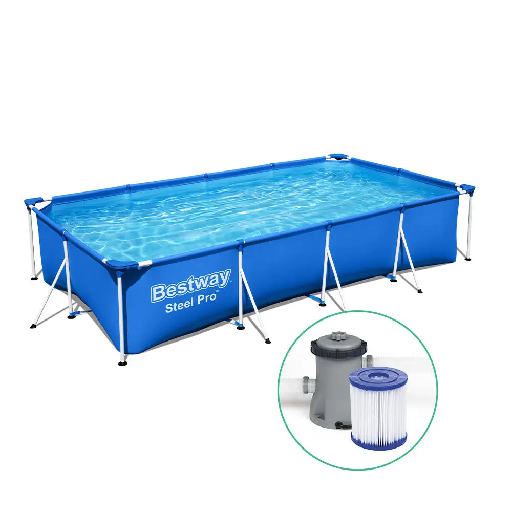 Bestway Swimming Pool 400x211x81cm Steel Frame Above Ground Pools W/ Filter Pump 5700l