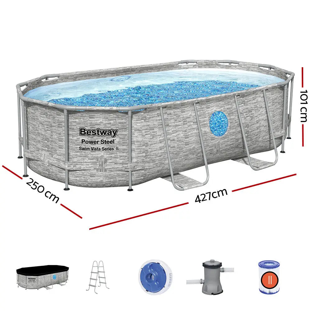 Bestway Swimming Pool 427x250x100cm Steel Frame Above Ground Pools Filter Pump Ladder 7250l