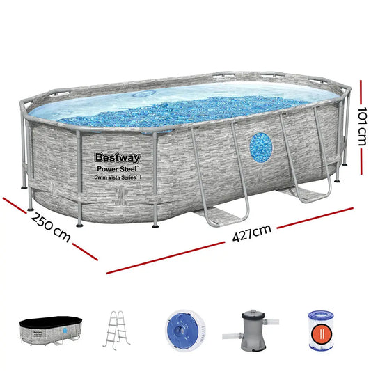 Bestway Swimming Pool 427x250x100cm Steel Frame Above Ground Pools Filter Pump Ladder 7250l