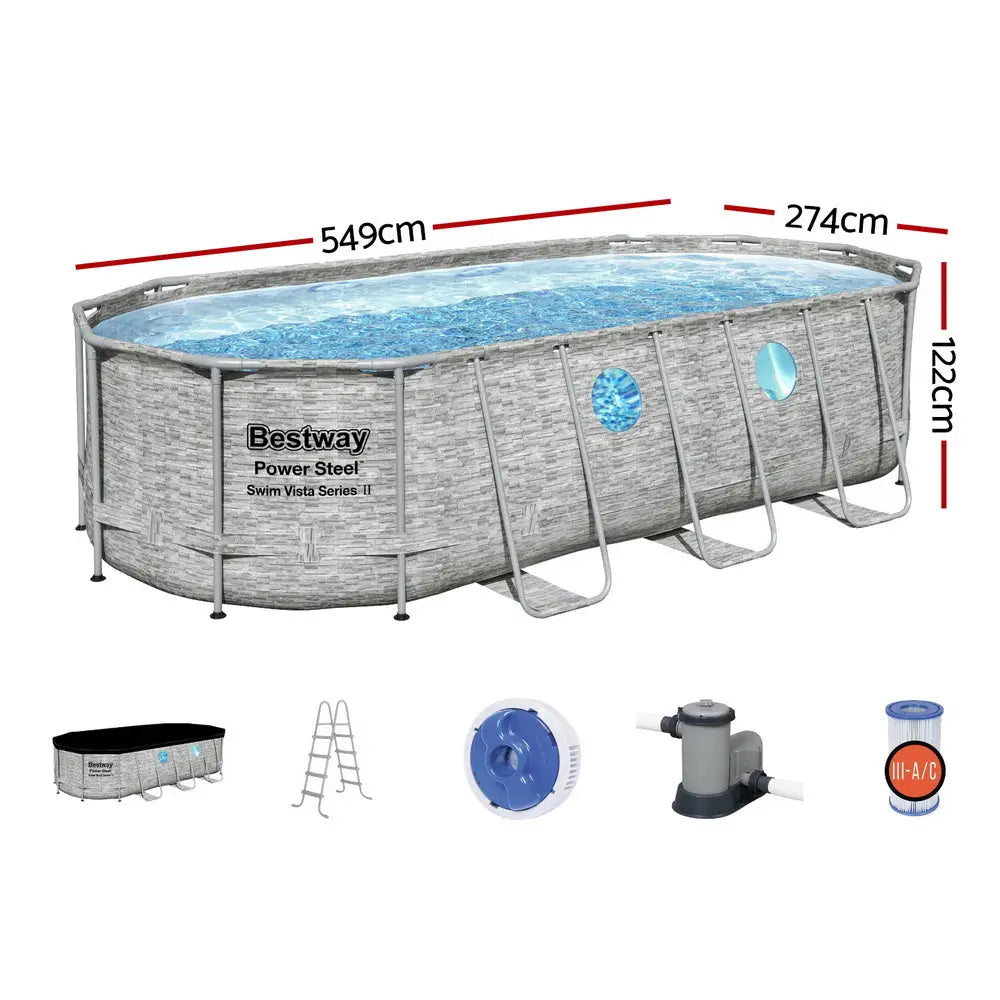 Bestway Swimming Pool 549x274x122cm Steel Frame Above Ground Pools Filter Pump Ladder 13430l