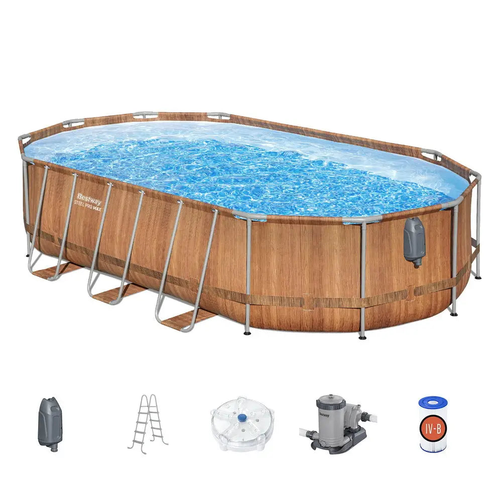 Bestway Swimming Pool Steel Frame Luxury & Spa Massage Set 6.1x3.66x1.22m