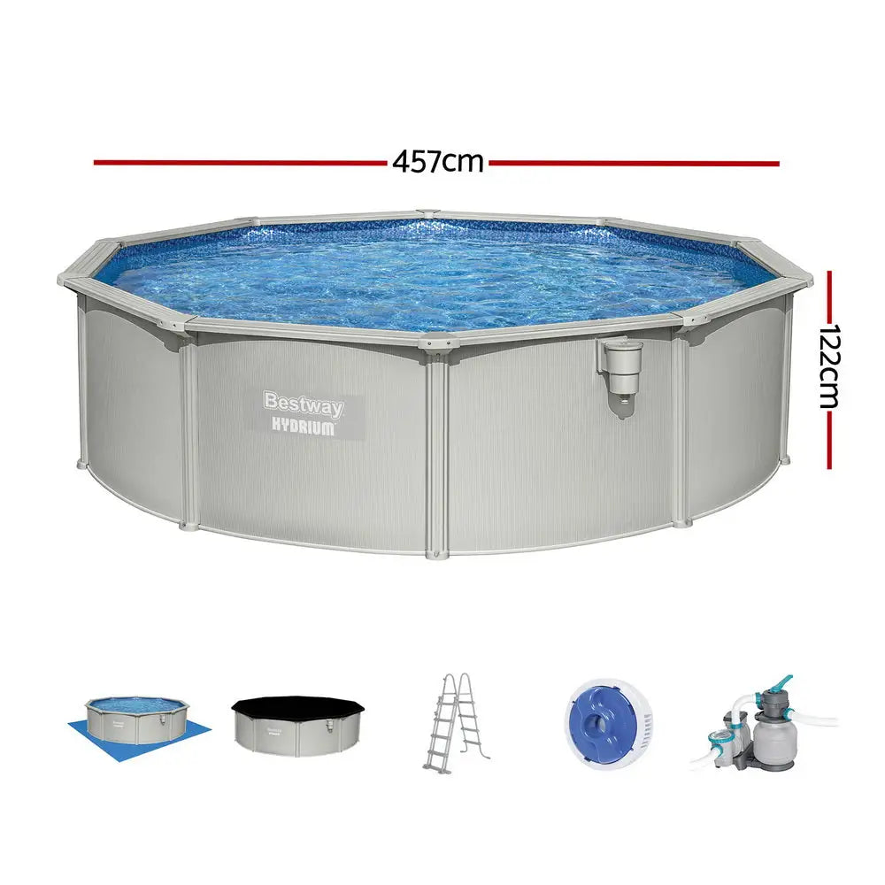 Bestway Swimming Pool Steel Frame Round Set 457cm W/ Filter Ladder 17430l