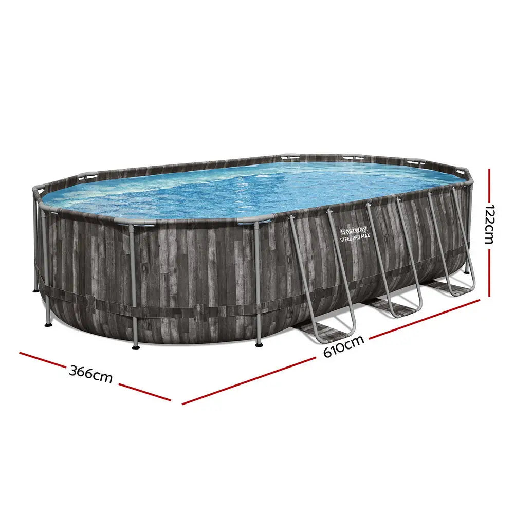 Bestway Swimming Pool Steel Frame Set 6.1x3.66m W/ Filter Pump Ladder Cover