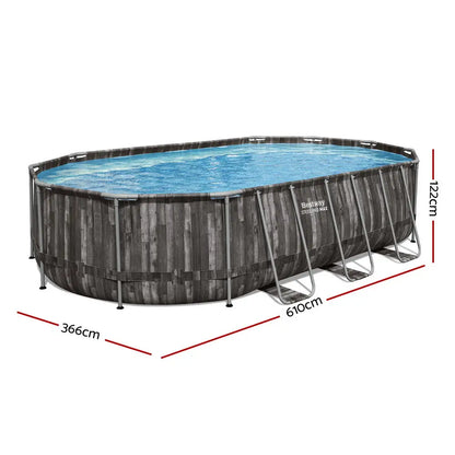 Bestway Swimming Pool Steel Frame Set 6.1x3.66m W/ Filter Pump Ladder Cover